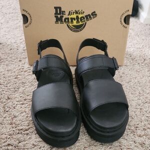 Dr. Martens Black Hydro Leather Voss Platform Sandals
